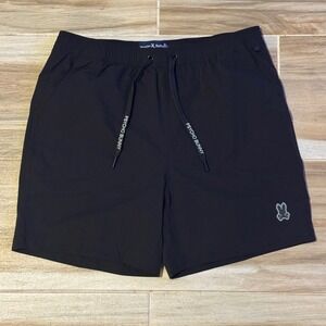 Psycho Bunny Mens Black Swim Trunks Board Shorts Mesh Lined Size Small Logo